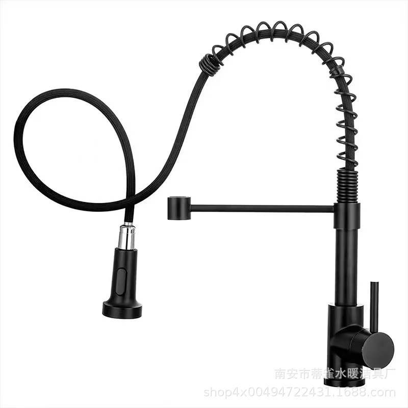 Cross-border stainless steel high-pressure spring kitchen faucet, pull-out cold and hot sink, sink for washing vegetables, double water outlet with spray gun undefined