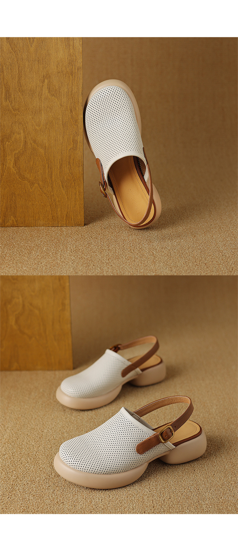 Sandal nữ đế dày mũi kín quai chữ V buộc dây phong cách thể thao — màu trắng ngà chi tiết 15