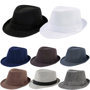 Linen Panama Pure Color Top Hat Jazz Hat Cowboy Style Sun Hat Men Women Kidsren British Sun Hat
