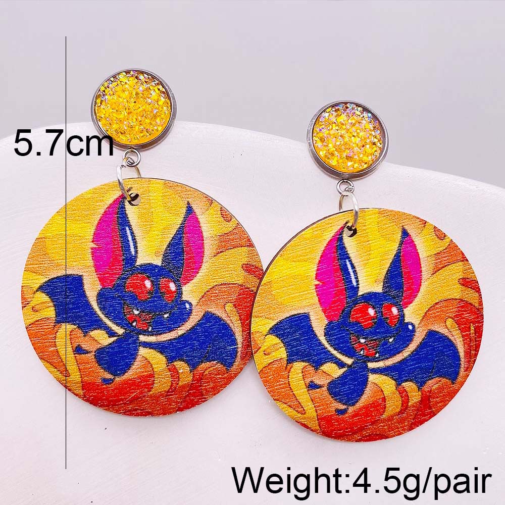 7g Weight Drop Earrings Classification 1 Pair Quantity Daily Occasion Wood Material Halloween Festival Owl, Spider, Skull Pattern Women's Gender Retro, Funny Style 1 Pair Halloween Retro Funny Owl Spider Skull Wood Drop Earrings 7