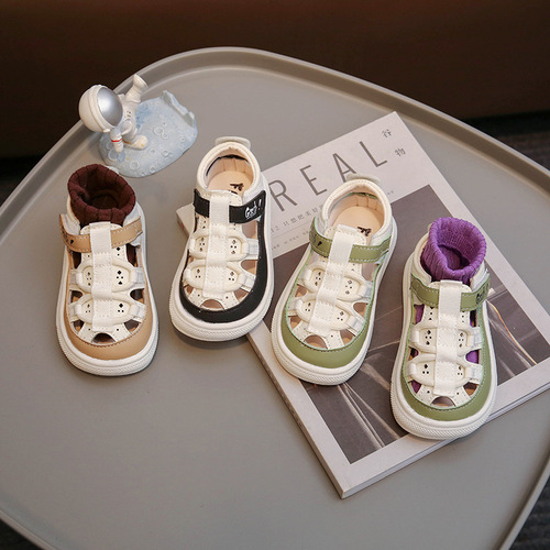 Boys' toe-toe sandals, sports shoes, summer hollow sandals 0-2 toddler shoes 1-6 anti-kick and anti-collision Korean style beach shoes