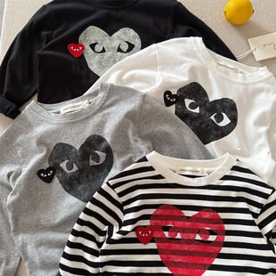 2025 New Kidsren's Clothing Baby Long-Sleeved T-Shirt Korean Style Boys Spring & Fall Bottoming Shirt Heart Kidsren's Outer Top Trendy t