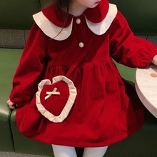 女童加绒连衣裙儿童2023新款洋气冬季公主裙子宝宝韩版红色礼服裙