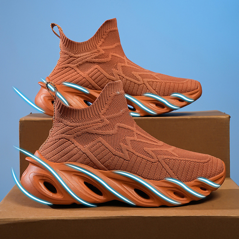 Cross-border plus size High-top Flying Mesh Blade Sports Casual Shoes Autumn New Fashion Lightweight Running Shoes Trend
