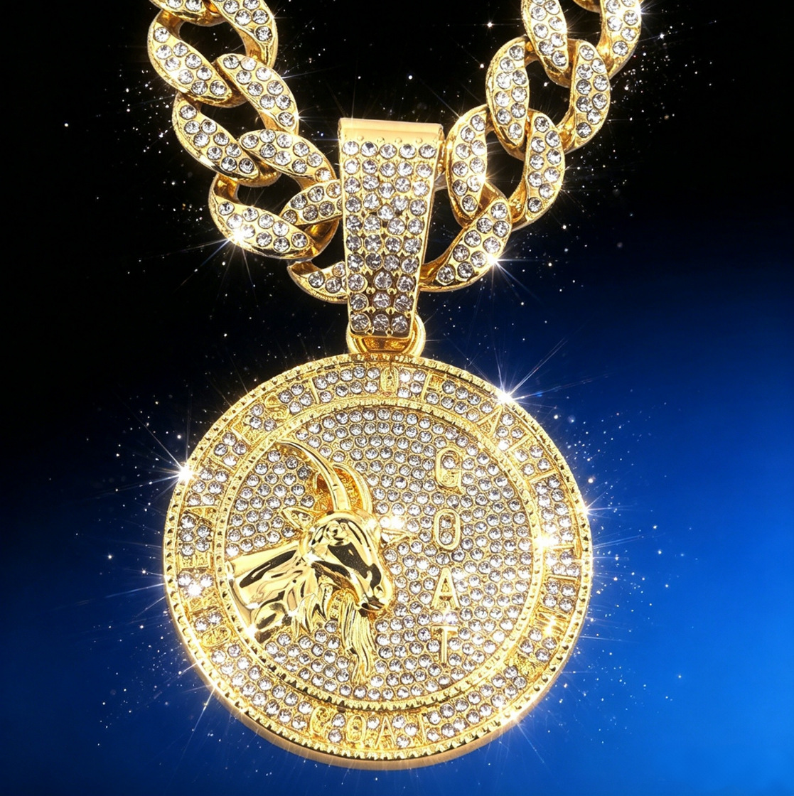 Hip-Hop joyería cabra avatar colgante redondo personalidad exagerada hombre gran diamante redondo punk estilo collar cubano