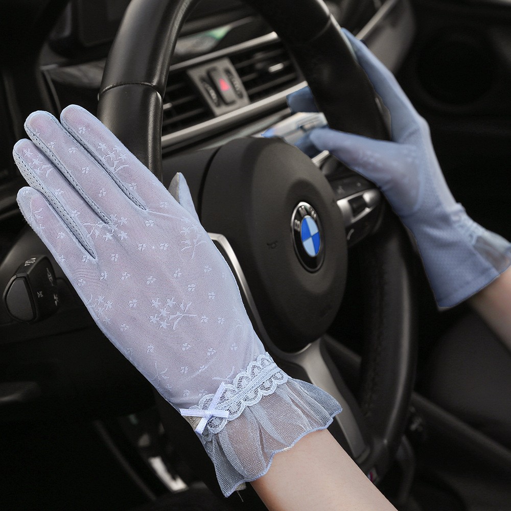 Primavera y Verano de encaje de las mujeres de dedo largo de conducción deportiva al aire libre a prueba de sol ligero transpirable fresco guantes de pantalla táctil