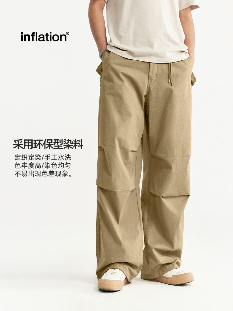 Ropa para Hombre Jie Zhan | Pantalones Cargo de Pierna Ancha Estilo Paracaidista, Lavados, Listos para Usar, Nuevo Producto Otoño 2025, Tinte Asut, Bolsillos Grandes