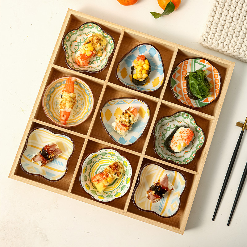 Jiugongge 대나무 및 나무 트레이 식기 뜨거운 냄비 격자 접시 과일 접시 상쾌한 드라이 스낵