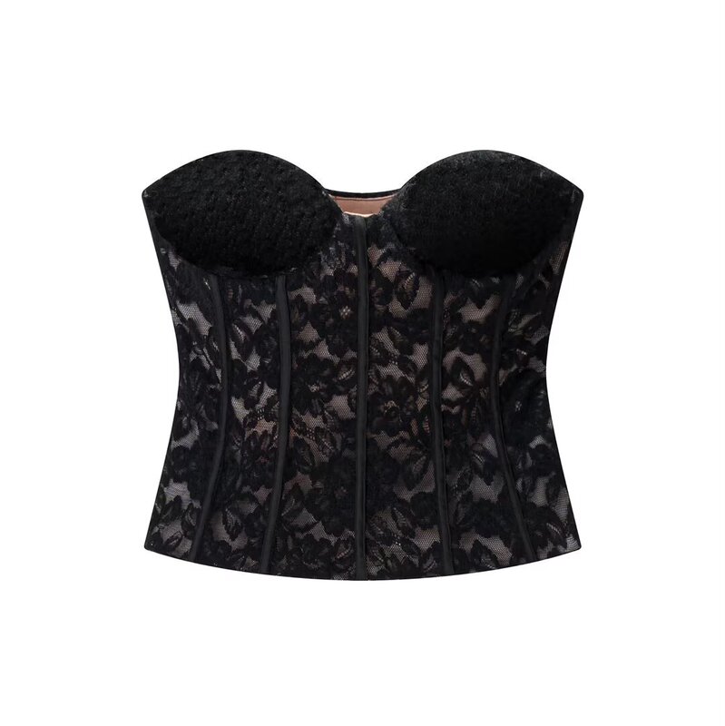 Taop&Za Women's Clothing 2026 Spring New Style Sexy and Elegant Velvet Lace Tube Top 1223-643