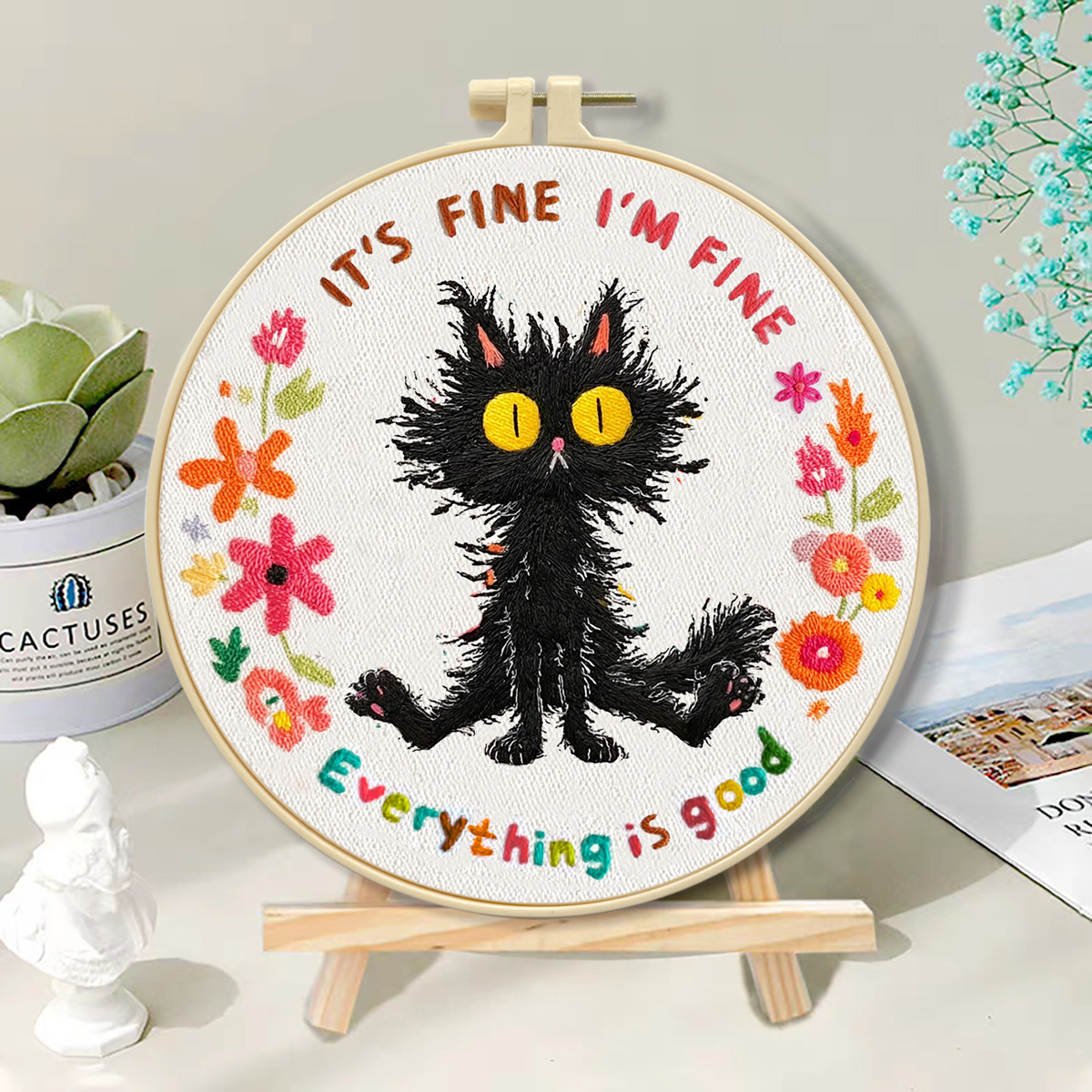 Nuevos productos transfronterizos bordados DIY material paquete buena suerte gatos decoración del hogar auto bordado fábrica al por mayor