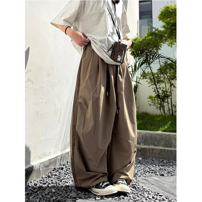 Japanese Retro Solid Color Outdoor Sports Parachute Pants Men's Trendy American Simple Loose Couple Wide-Leg Casual Long Pants