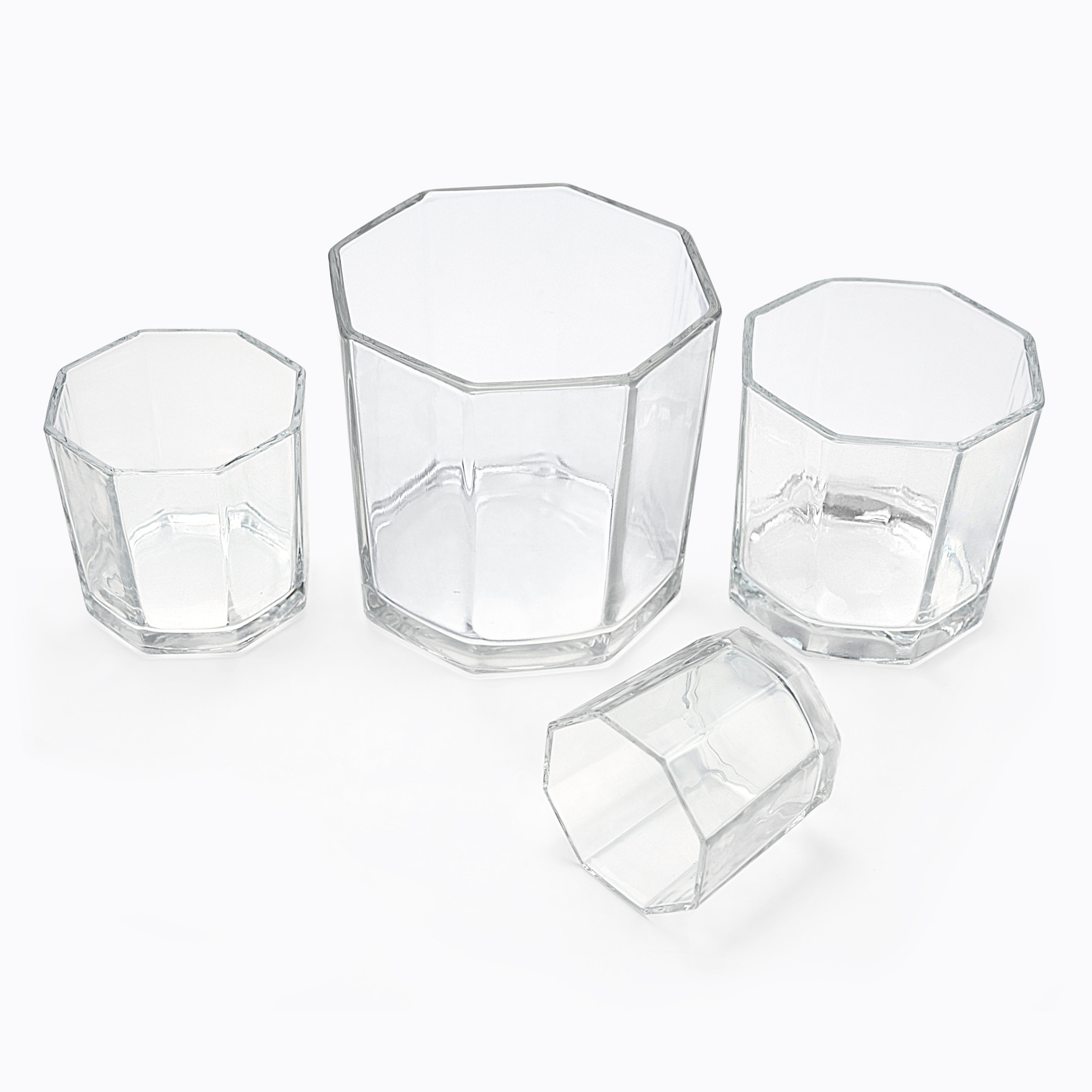 簡約創意八角形玻璃花瓶加厚玻璃綠蘿水培植物花瓶燭台裝飾擺件