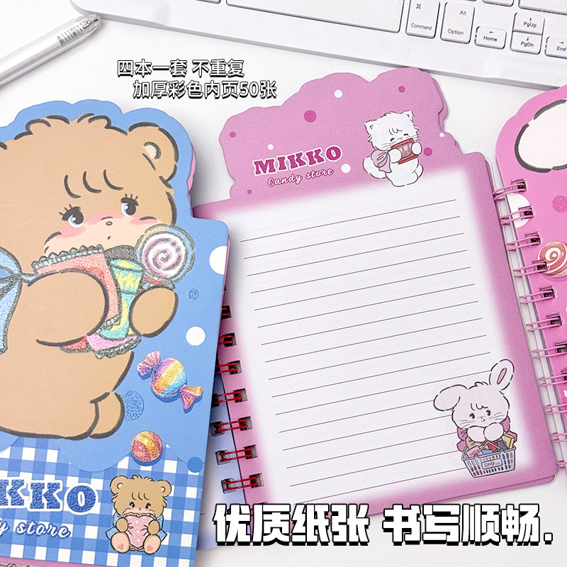 ミッコシリーズ カラー ページ 特殊形状ノート かわいい漫画 コイルノート 学生 厚みのあるメモ帳 横線ノート
