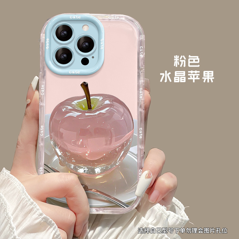 クリスタルアップル iphone16e ゼリー電話ケース 15promax ミラーホルダー 13 オールインクルーシブ落下防止 14|undefined