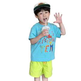 韩国童装男童套装夏季新款洋气可爱插画涂鸦字母短袖T恤儿童短裤