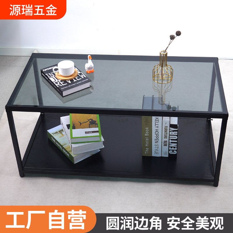 Mesa de té de vidrio templado doméstico moderna simple mesa de té negra sala de estar mesa de té rectangular mesa de té de oficina