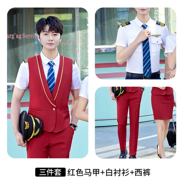 Red vest, trousers, shirt, with short sleeve