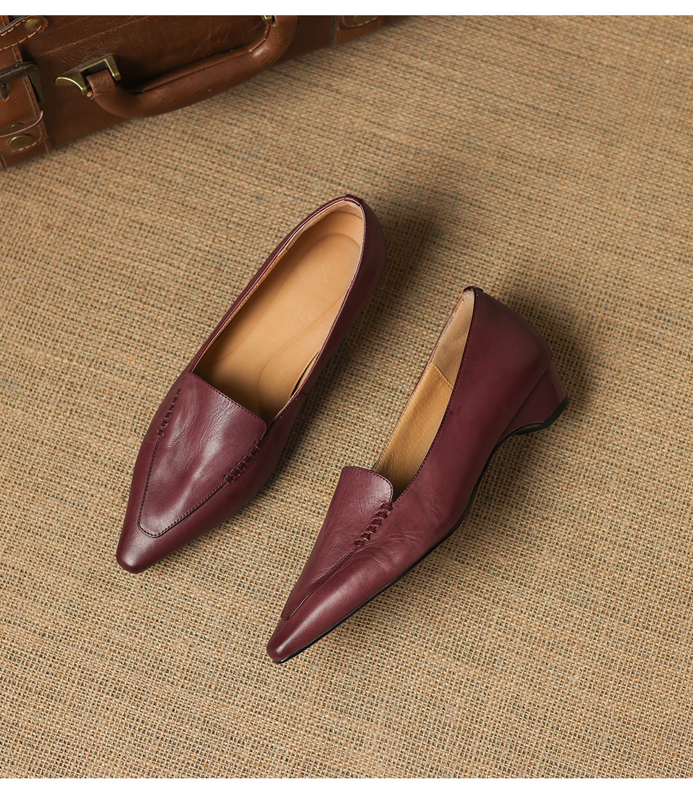 Giày da nữ mũi nhọn gót thấp phong cách vintage khóa thắt lưng — đen chi tiết 18