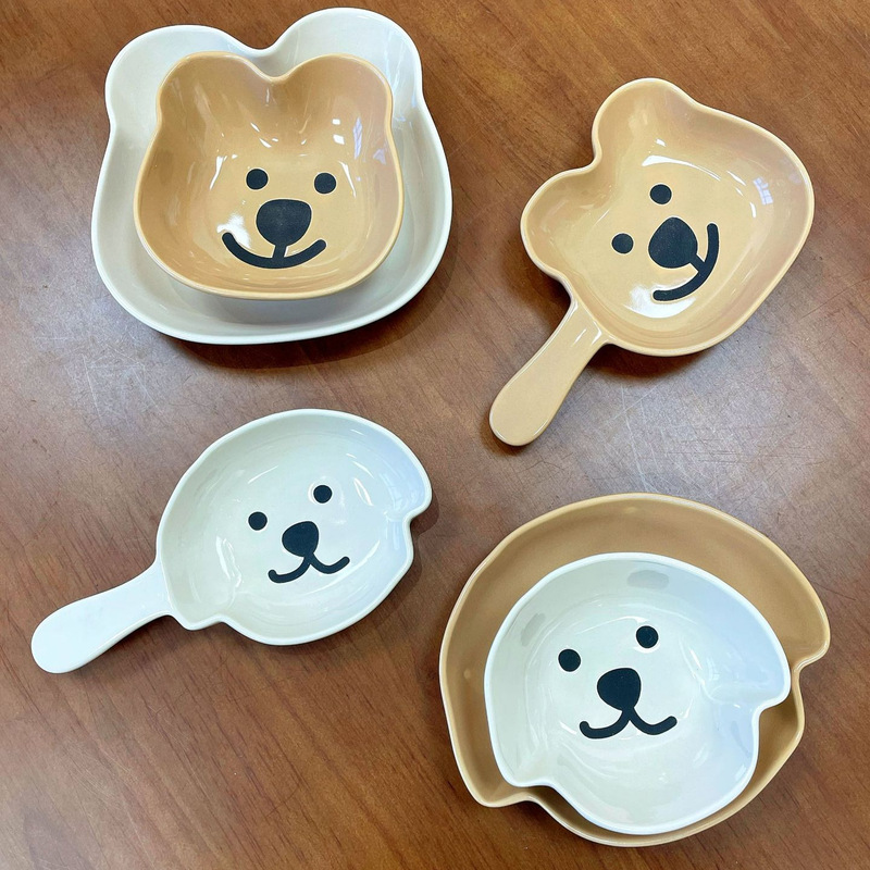 Cute Bear Puppy Plate Household Japanese Dishes Creative Stylish Girl Breakfast One Person Cartoon Tableware Set
