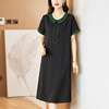 中老年连衣裙女夏季新款短袖宽松显瘦复古妈妈仿香云纱裙子