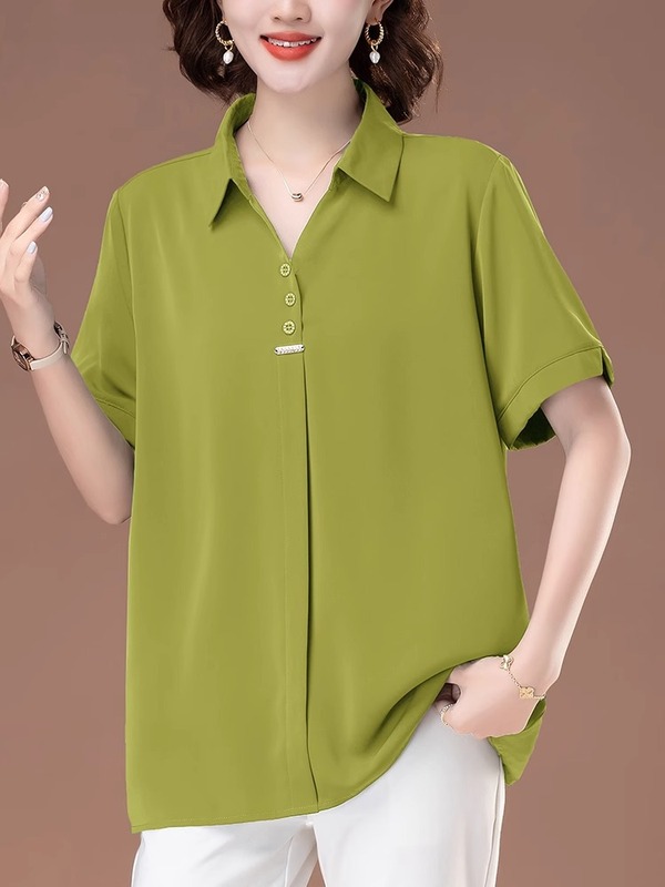中年ママシフォンシャツレディース半袖2025新作ゆったり大きいサイズ外国風夏服ミドル丈アイスシルクトップ|undefined