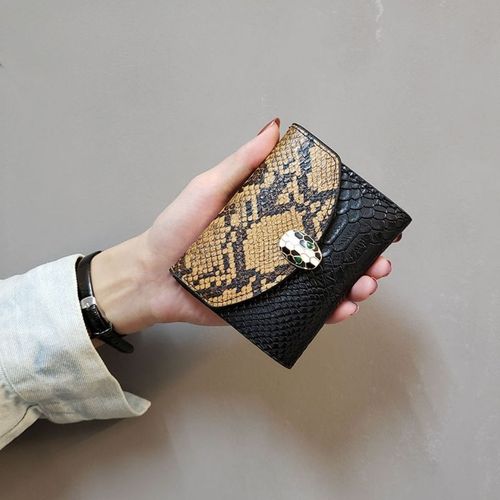 ins new stitching snake pattern wallet small wallet women's short European and American women's wallet fashion three-fold coin purse trend