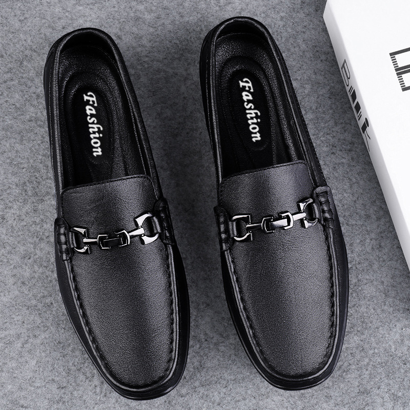 Transmisión en vivo de zapatos Bean para hombres de cuero de vaca transfronterizos de alta calidad transpirables de cuero suave con un pedazo de zapatos de cuero casuales para hombres