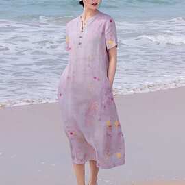 新中式国风女装2026年夏季盘扣度假旅游穿搭气质减龄浅紫色连衣裙