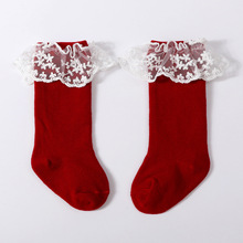 女童袜子2025秋冬季新品婴儿宝宝袜公主洛丽塔花边袜中长筒棉袜