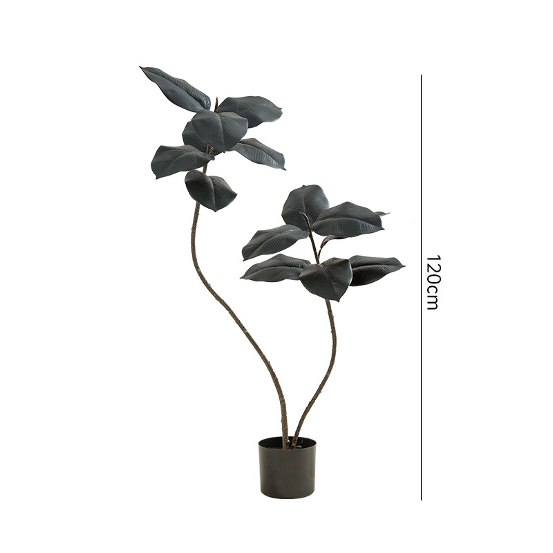 Simulación de plantas verdes, árboles de caucho de diamante negro, decoración de sala de estar de lujo ligero de alta gama, grandes árboles falsos de piso a techo, plantas falsas