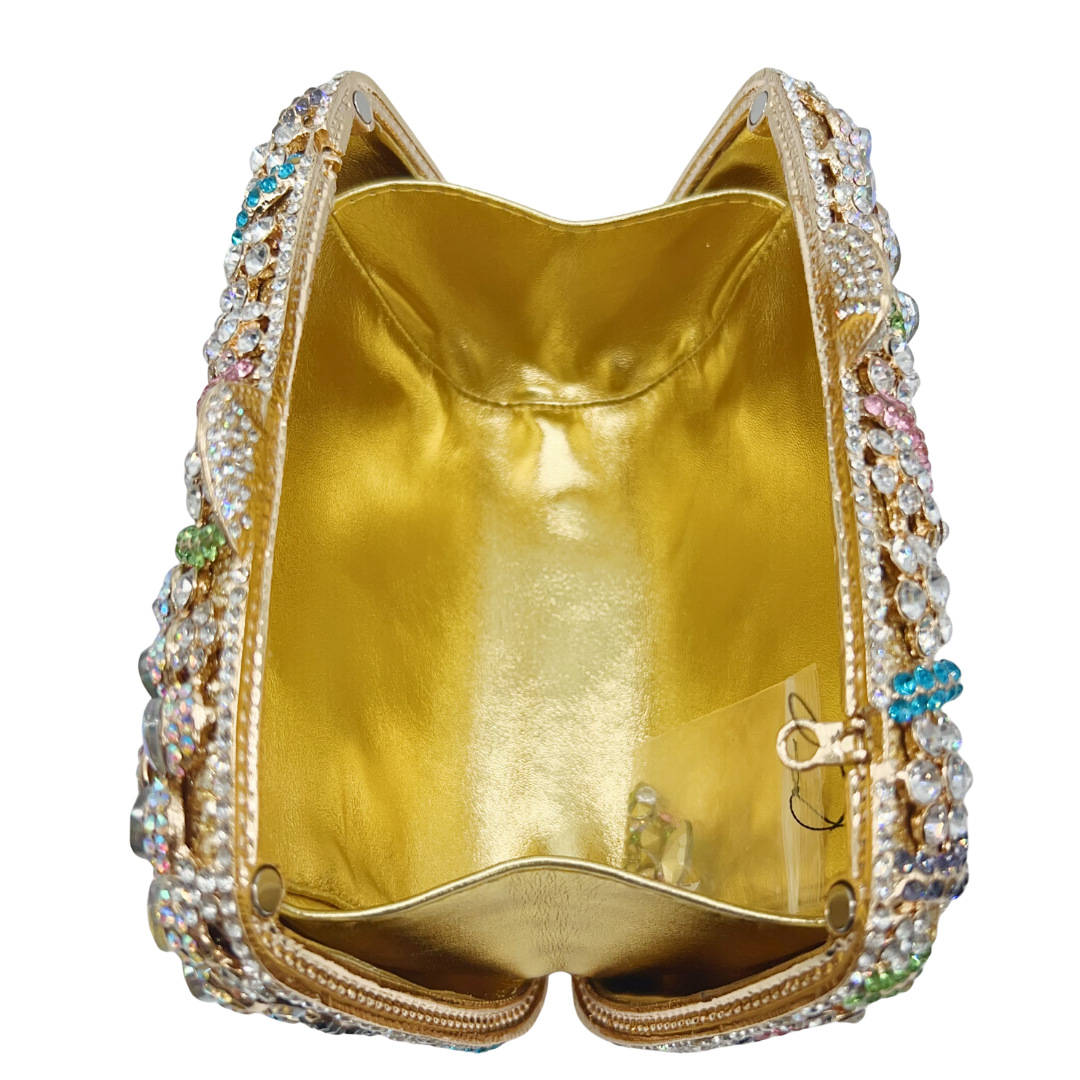 Túi clutch nữ đính kim cương cắt kim loại dự tiệc — màu vàng, hồng