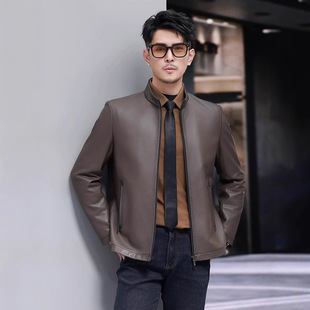 Genuine Leather Men's Short Vertical Collar High-end Imported Sheepskin Haining Slim-fit Men's Top Leather Jacket