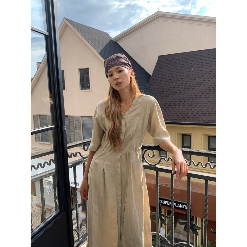 [Special Offer, No Refunds or Exchanges] Original Price 239 Yuan V-Neck Tie-Waist Slimming Look Five-Quarter Sleeve Dress Summer 258679