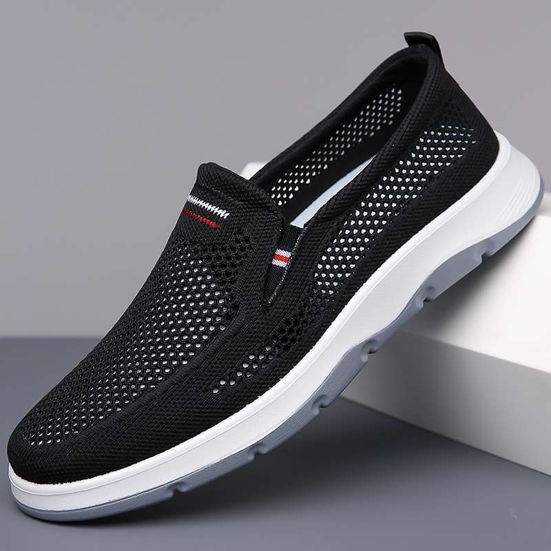 Mesh Shoes Men's Summer Sandals Hollow Breathable Odor-proof Mesh Shoes for Dad Slip-in Non-slip Soft-soled Casual Shoes