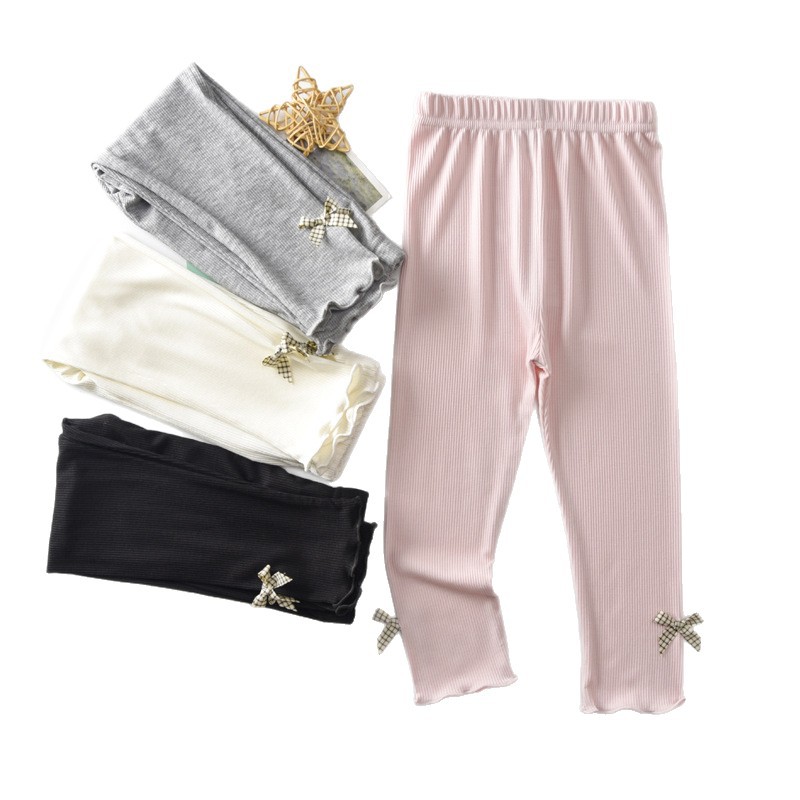 New children's leggings, summer thin 7/8 length, sizes 110-170, high elasticity, quick-drying, bow-tie children's pants