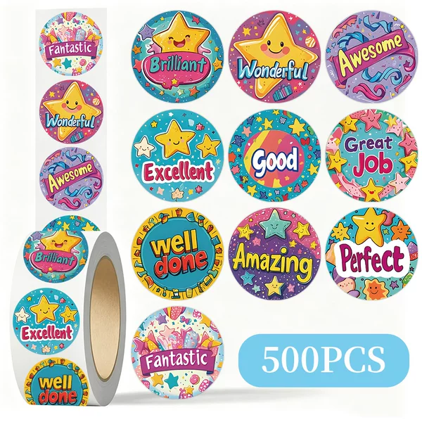 Cross-border cartoon star English sticker roll DIY journal children's reward gift tape sealing sticker decoration wholesale
