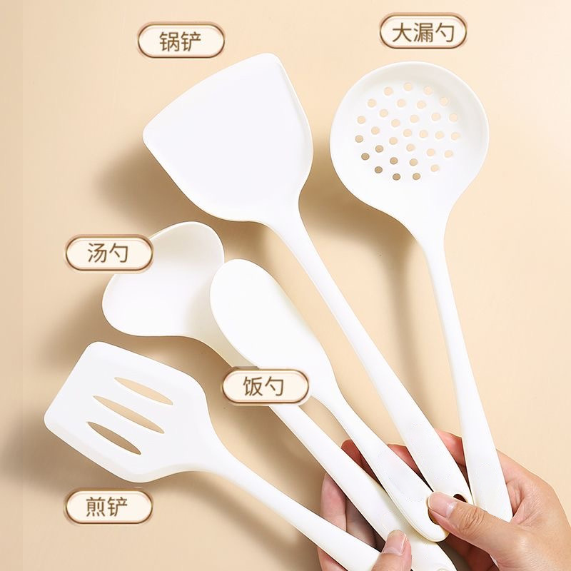 Alta temperatura resistente de silicona espátula utensilios de cocina 5 piezas traje de grado alimenticio cuchara de sopa de material freír pala con fugas cuchara de arroz utensilios de cocina
