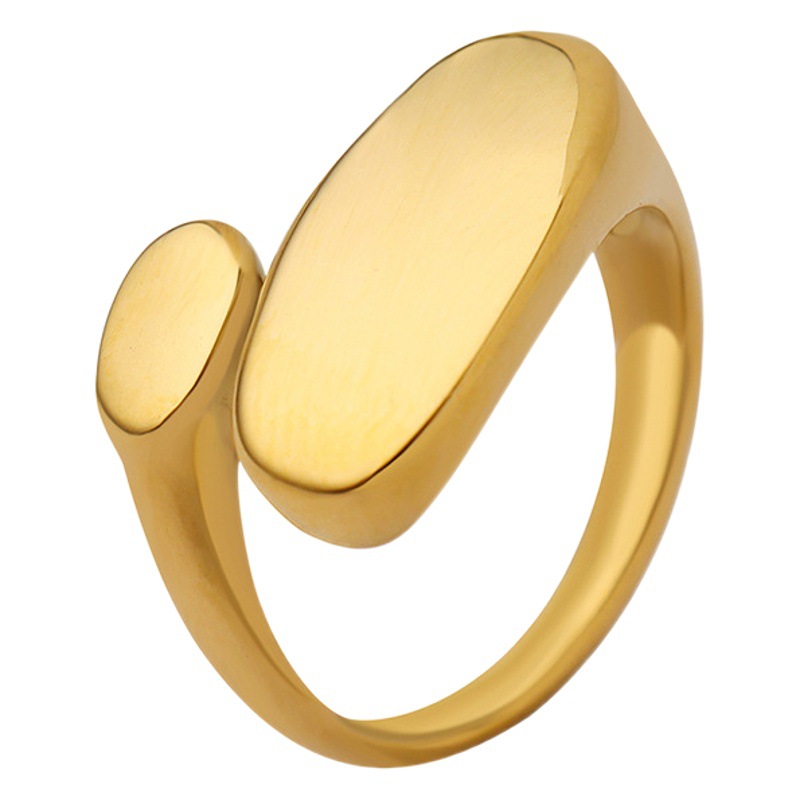 Europeo y americano ins estilo minimalista de forma especial plana anillo abierto de acero de titanio 18K anillo de cola de oro de fundición de artesanía anillo A156