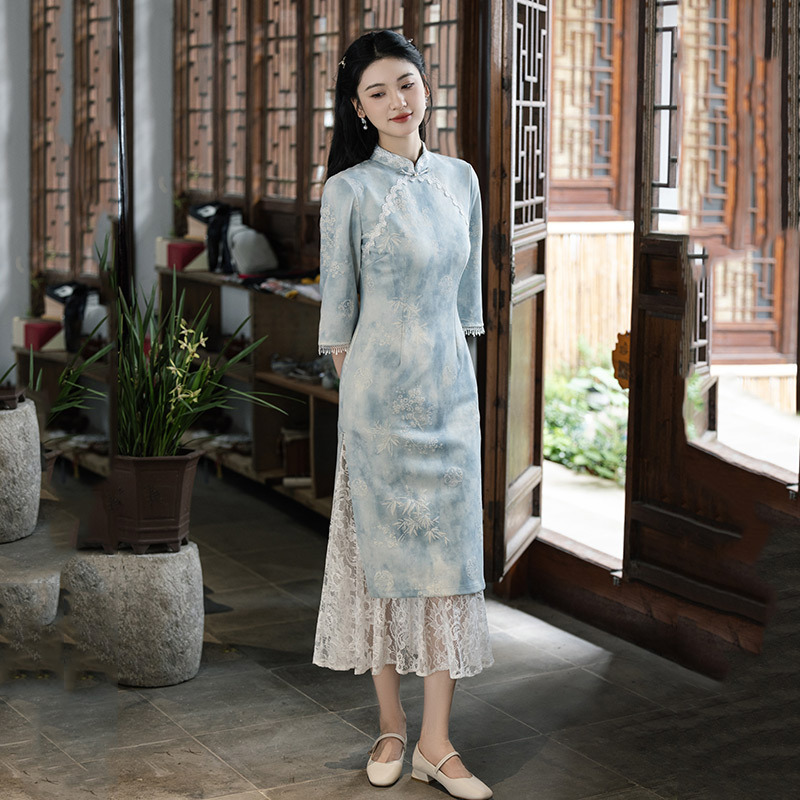 红色奥黛国风新中式苏州秋季长袖旗袍改良年轻款女复古连衣裙春秋|undefined