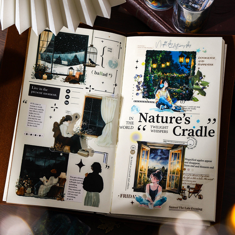 Ketchup Girl PET Die-Cut Tape Encuentro en la noche serie de escenas nocturnas temáticas de la cuenta de mano de cinta de paisaje