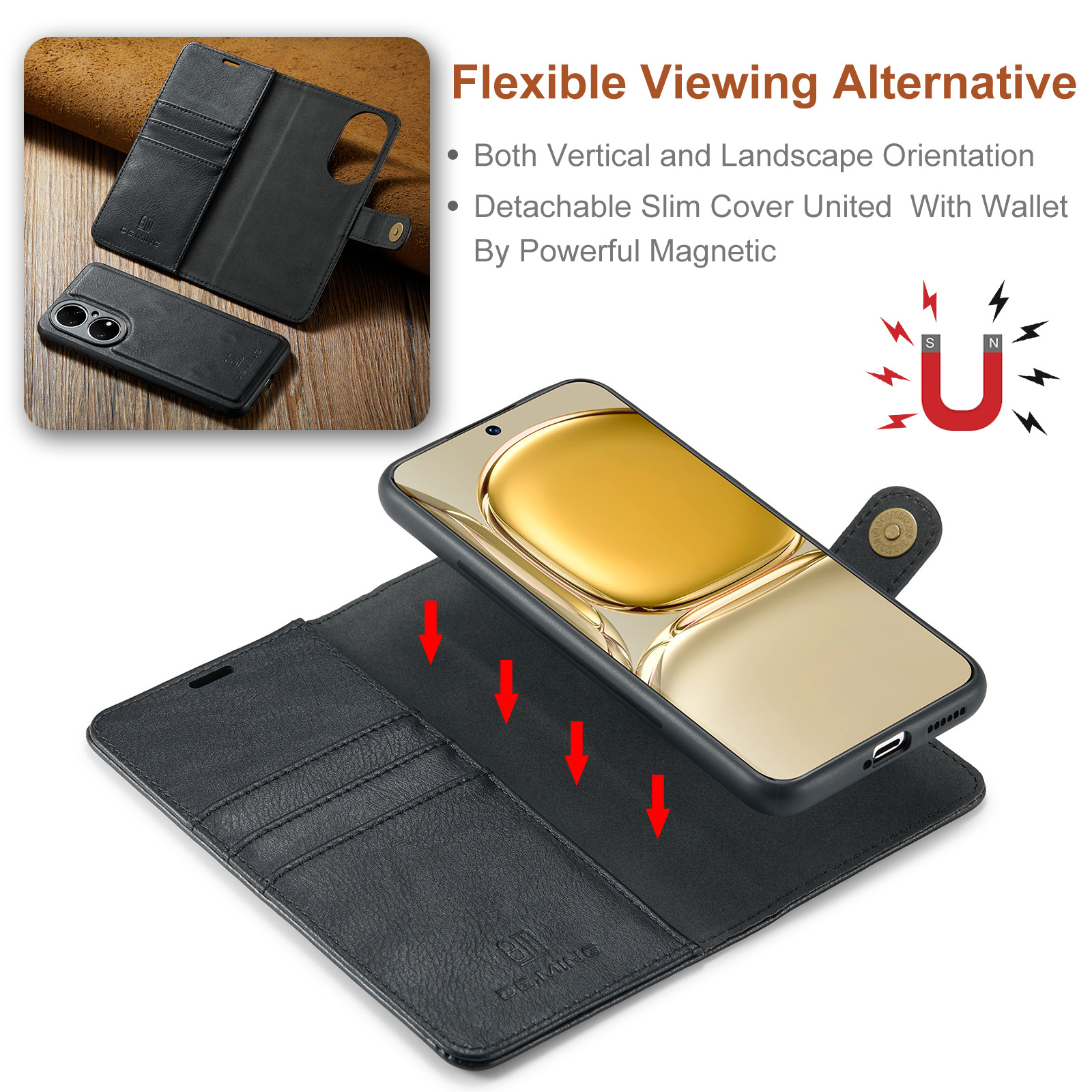 Magnetische Handyhülle Aus Leder Für Huawei P50 Und P50 Pro_voghion.com