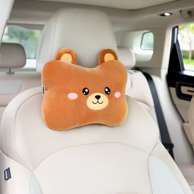 Car Headrest Neck Pillow Pair for Car Use, Seat Cushion, Car Lumbar Support Pillow, Cartoon Cute Internet Celebrity Style (Headrest) - bear-headrest-1-piece