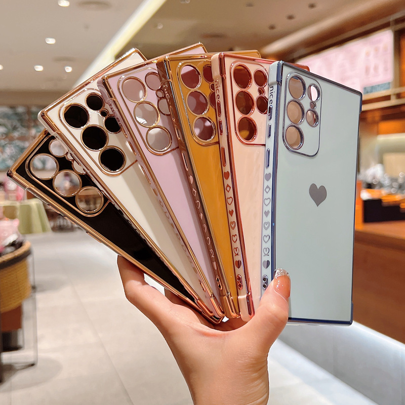 Suitable for Samsung S26Ultra Electroplated Laser-Engraved Phone Case A17 Side Heart-Shaped Anti-Drop S24Fe Full-Cover Protective Case