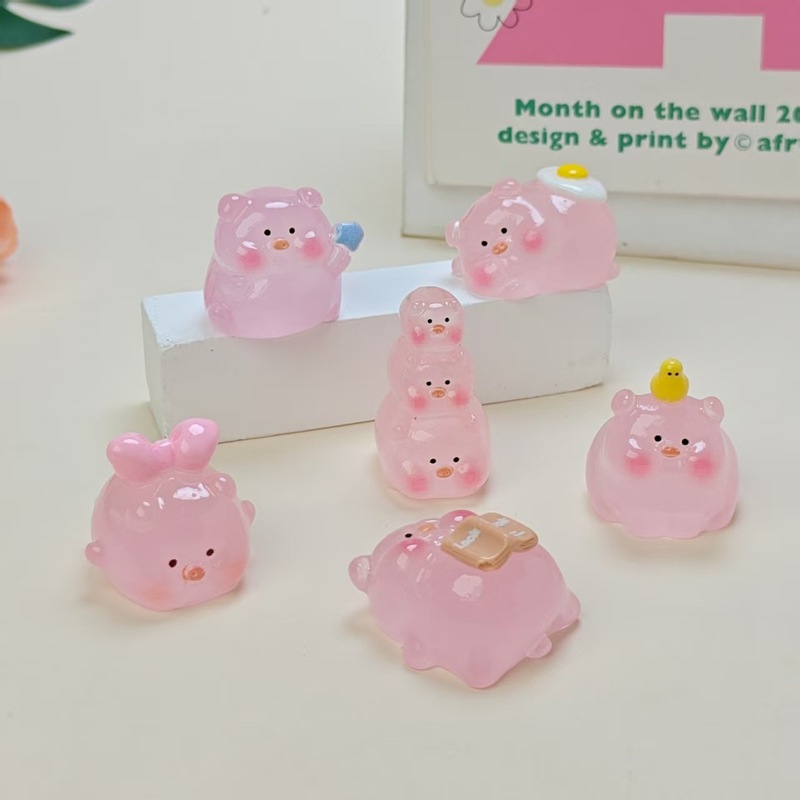 夜光立体中号树脂小粉猪手工装饰桌面车载小摆件高级感工艺品公仔|undefined