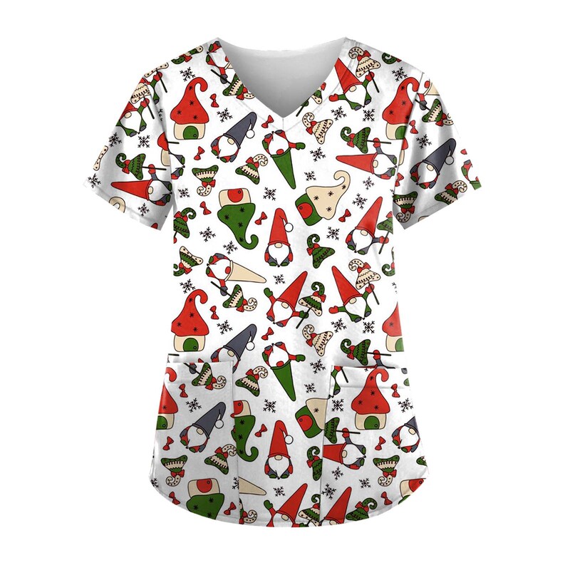 Cross-border popular European and American Christmas elements 3D printed nurse clothing V-neck short-sleeved T-shirt thin casual nurse clothing