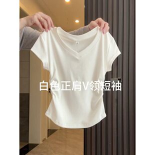 Milk Blue Collar Girly Right Shoulder Shirt Summer 2025 Waist Pleated Slim Top Female Niche Sexy Short Sleeves
