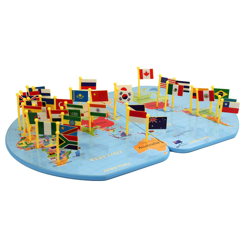 Cross-border children's English version of the world flag map national geography cognitive flag early education educational wooden toys
