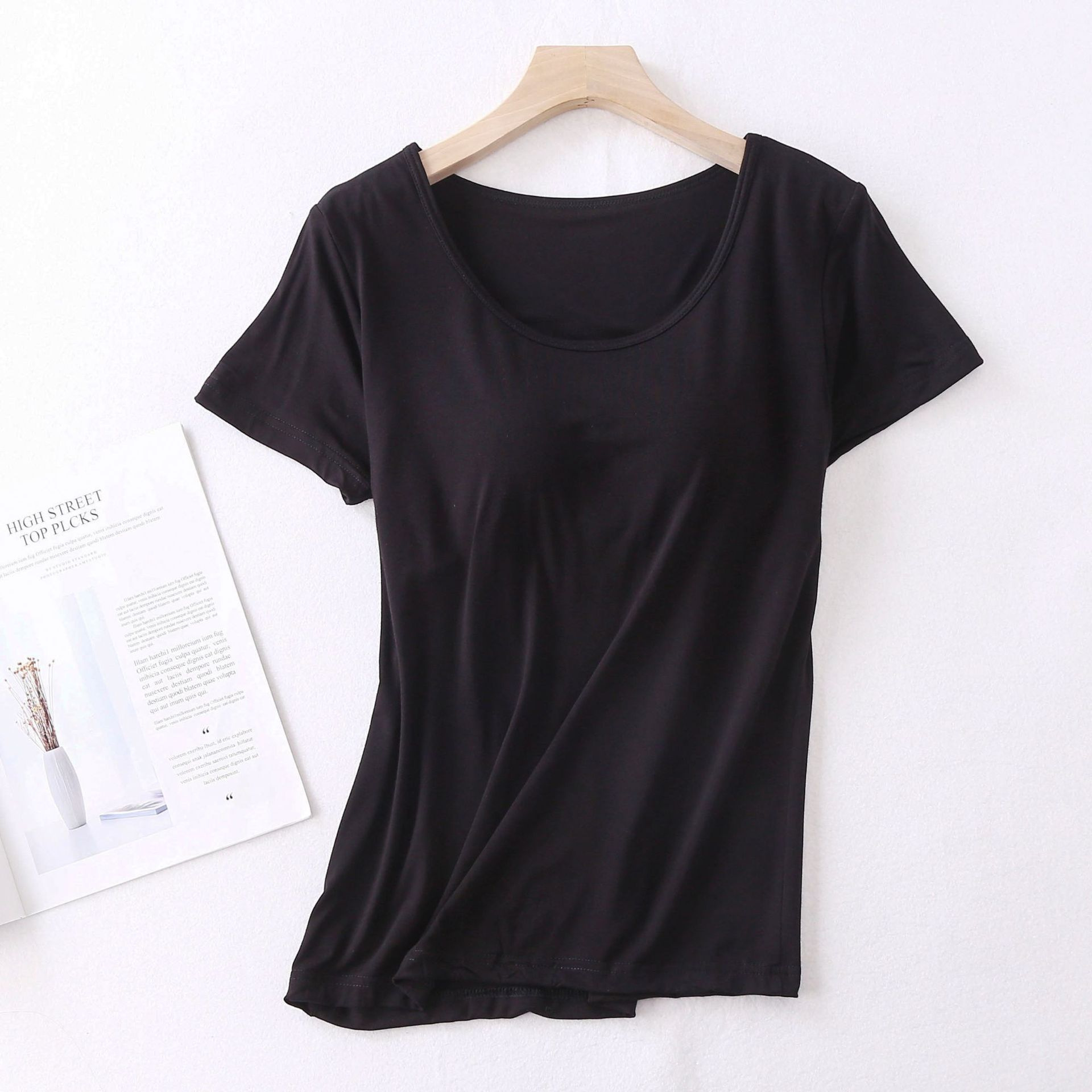 Set pigiama a maniche corte da donna in modal con cuscinetto per il petto, coppa a cinque dita, grandi dimensioni, senza reggiseno, pantaloncini larghi a mezze maniche, abbigliamento per la casa_voghion.com