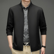 品牌男士高端夹克春秋款商务休闲时尚立领中老年免烫纯色百搭外套