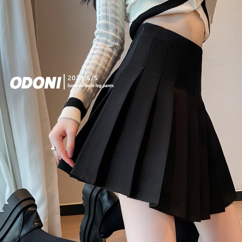Pleated Skirt for Women, New Summer Style, High-Waisted, Slimming A-Line Short Skirt, Petite Black Hot Girl Student Skirt, Spring and Autumn